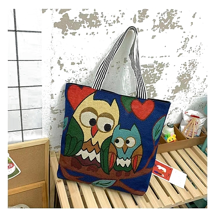 Cartoon Owl Pattern Canvas Women's Tote Bags PW-WG2D758-06-1