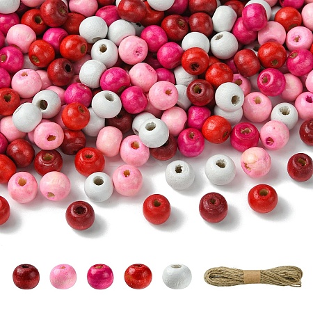 1000Pcs 5 Colors Valentine's Day Round Dyed Natural Wood Beads WOOD-YW0001-13-1