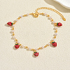 Bohemian Brass Enamel Red Fruit Tassel & Imitation Pearl Round Link Chain Anklets for Summer Vacation BD6546-5-1