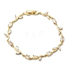 Leaf Brass Micro Pave Clear Cubic Zirconia Link Chain Bracelets BJEW-C130-02G-4