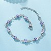 Round Flower Printed Porcelain Ceramic Beads Link Chain Bracelets for Women BJEW-JB12684-02-4