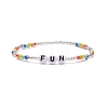 4Pcs 4 Style Word Fun Acrylic & Glass Seed Beaded Stretch Bracelets Set for Women BJEW-JB08619-4
