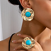 Flat Round Alloy & Synthetic Turquoise Ring & Stud Earring Sets FS-WG73FC1-02-3