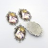 Antique Silver Plated Alloy Glass Oval Big Pendants GLAA-N0006-01-3