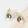 Feather Brass Clear Cubic Zirconia Stud Earrings KK-D301-12G-4