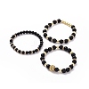 3Pcs 3 Style Natural Obsidian & Lava Rock & Brass Beaded Stretch Bracelets Set BJEW-JB09132-2