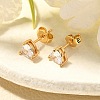 Heart Brass Micro Pave Clear Cubic Zirconia Stud Earrings EJEW-C126-07G-2