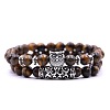 Natural Tiger Eye Stretch Bracelets Set with Alloy Owl Beaded ANIM-PW0003-027H-1