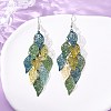 430 Stainless Steel Leaf Dangle Earrings EJEW-A137-10P-01-2