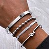 4Pcs 304 Stainless Steel Chain Bracelets & Cuff Bangles Sets for Women Men BJEW-F505-02P-3