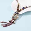 Ceramic Fish Pendant Adjustable Waxed Cord Necklaces for Women NJEW-B146-06-4