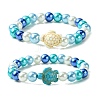 2Pcs 2 Colors 8mm Round Baking Painted Pearlized Glass Pearl Beaded Stretch Bracelet Sets BJEW-JB10899-1