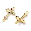 Rack Plating Brass Cubic Zirconia Religion Cross Connector Charm KK-C084-11C-G-2