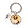 I Love Jesus Symbol Glass Pendant Keychain with Alloy Jesus Fish Charm LS-KEYC-G058-01E-1