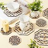 SUPERFINDINGS 8Pcs 4 Style Octagon Wooden Carved Cup Mats WOOD-FH0001-97-4