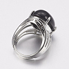 Natural Black Agate Wide Band Finger Rings RJEW-K224-A06-2