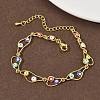 Brass Enamel Flat Round Evil Eye Link Chain Bracelets for Women BJEW-G764-01G-02-2