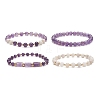 4Pcs 4 Style Natural Amethyst & White Crazy Agate & Brass Beaded Stretch Bracelets Set BJEW-JB08998-2