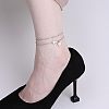 304 Stainless Steel Sideways Cross Link Anklets with Flat Round Initial Charms FS-WG42793-11-2