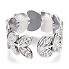 Non-Tarnish 304 Stainless Steel Leaf Cuff Rings RJEW-N038-110P-4