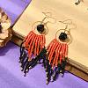 Halloween Glass Seed Tassel Earrings for Women EJEW-MZ00798-01-1