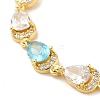 Glass Teardrop with Cubic Zirconia Link Chain Bracelet BJEW-M296-04G-2