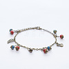 Vintage Alloy Bell Leaf and Porcelain Rondelle Beads Tassel Anklets for Women FS-WG4AD9F-01-2
