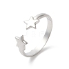 Non-Tarnish 304 Stainless Steel Double Star Open Cuff Ring for Women RJEW-K245-27P-3