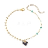 2Pcs 2 Styles Brass Star Tassel Handmade Glass Link Chain Anklet Sets AJEW-AN00761-4