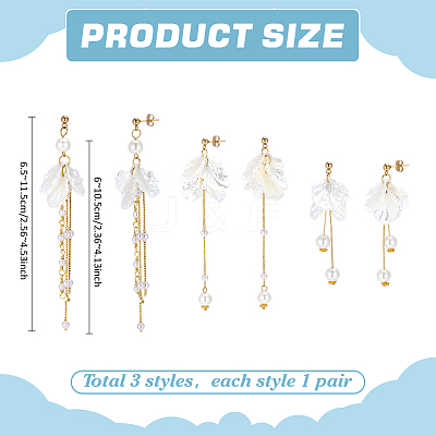 3 Pairs 304 Stainless Steel Flower Tassel Stud Earrings EJEW-PH01461-1