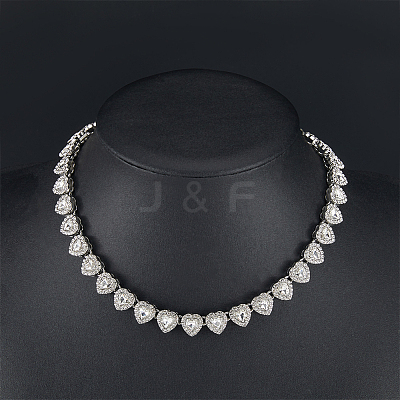 1Pc Heart Zinc Alloy Crystal Rhinestone Cup Chain Tennis Necklaces for Women NJEW-SP0001-06P-1