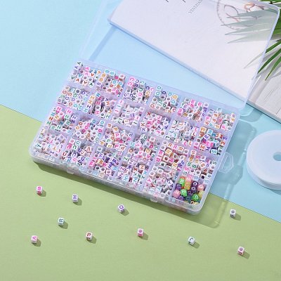 DIY 26 Letter Acrylic Beads Stretch Bracelets Kits for Children's Day DIY-LS0001-04-1