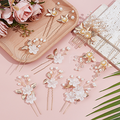 2 Sets 2 Styles Floral Brass Hair Combs OHAR-ME0001-04-1