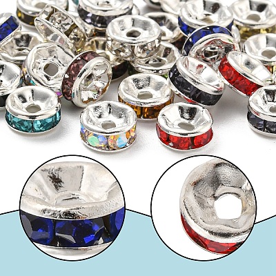 60Pcs 15 Colors Brass Rhinestone Spacer Beads RB-YW0001-12-1