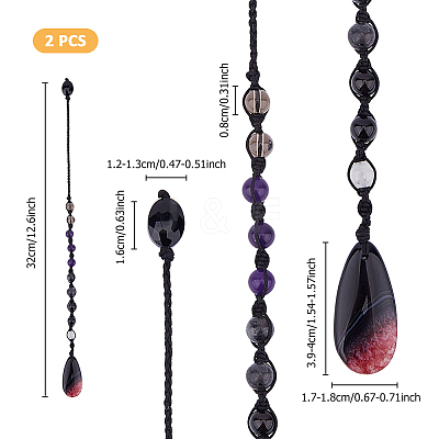 2Pcs Gemstone & Glass Dowsing Pendulums PALLOY-FI00004-1