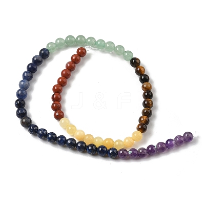 Chakra Natural Red Jasper & Yellow Jade & Green Aventurine & Tiger Eye & Sodalite & Amethyst Beads Strands X-G-NH0002-E02-6mm-1