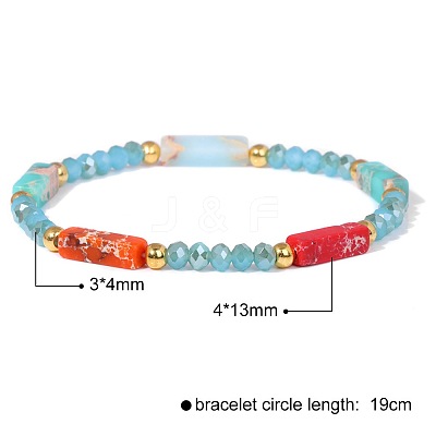 Dyed Synthetic Imperial Jasper Cuboid & Faceted Rondelle Dyed White Jade & Round Brass Beaded Stretch Bracelets QY8342-7-1