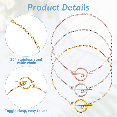 24Pcs 3 Colors 304 Stainless Steel Cable Chains Bracelets for Women BJEW-HS00008-1