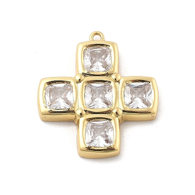 Brass Micro Pave Clear Cubic Zirconia Pendants X-KK-L228-44B-G-1