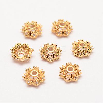 Long-Lasting Plated Brass Micro Pave Grade AAA Cubic Zirconia Fancy Bead Caps ZIRC-G090-59G-1