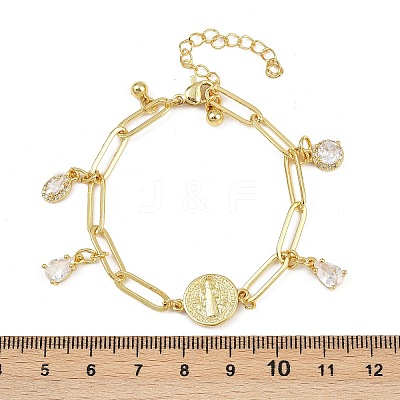 Rack Plating Teardrop Brass Micro Pave Cubic Zirconia Charm Bracelets BJEW-L702-01G-1