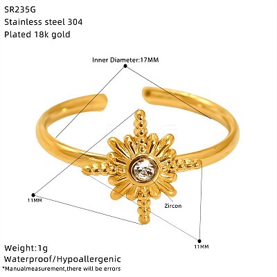 304 Stainless Steel Rhinestone Cuff Open Rings WG17863-04-1