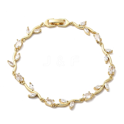 Leaf Brass Micro Pave Clear Cubic Zirconia Link Chain Bracelets BJEW-C130-02G-1