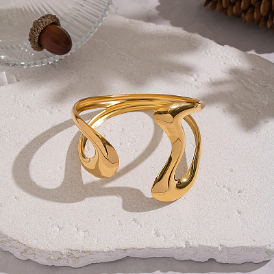 Elegant 304 Stainless Steel Fluid Shape Open Cuff Bangles for Women KV3982-1