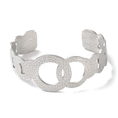 Non-Tarnish 304 Stainless Steel Textured Ring Open Cuff Bangles for Women BJEW-I315-03P-1