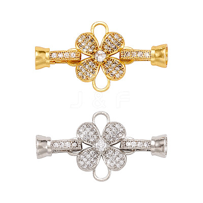 2Pcs 2 Colors Brass Micro Pave Clear Cubic Zirconia Fold Over Clasps ZIRC-PJ0001-11-1