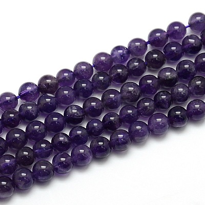 Natural Amethyst Round Bead Strands G-L170-6mm-02-1