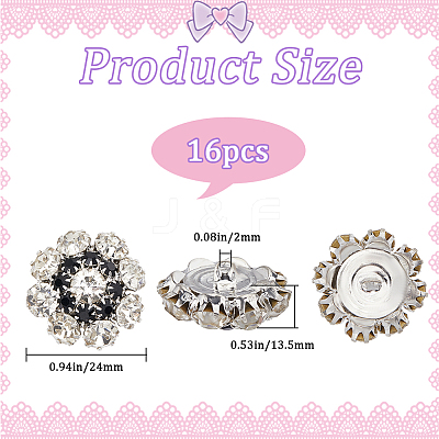 16Pcs 1-Hole Alloy Rhinestone Shank Buttons BUTT-GF0003-60-1