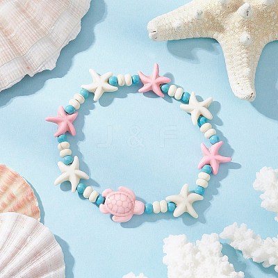 Synthetic Turquoise Beads Stretch Bracelets BJEW-JB12019-02-1