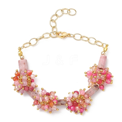 Natural Dyed Agate & Rhodonite Beads Link Bracelets BJEW-JB12164-03-1